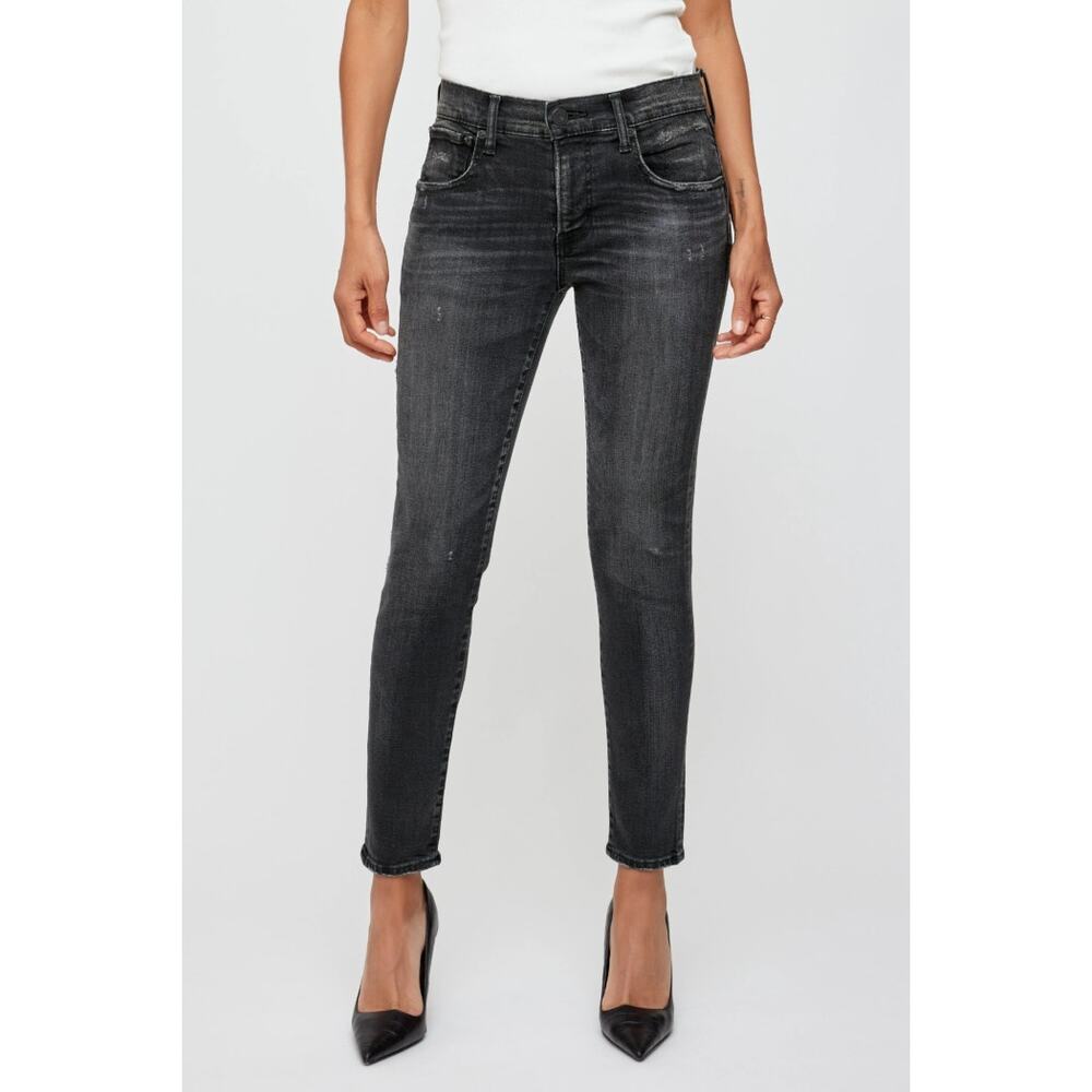 Moussy Vintage Belver Skinny Jeans Black Wash Denim Distressed Stretch Size 23